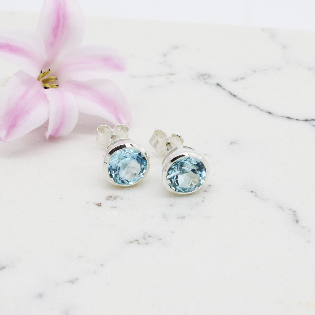 Blue Topaz Stud Earrings