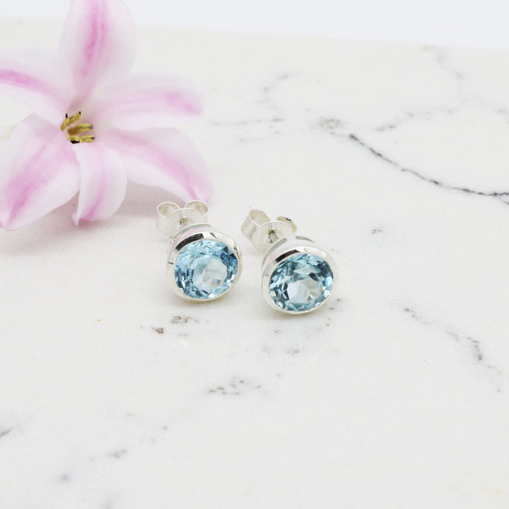 Blue Topaz Stud Earrings