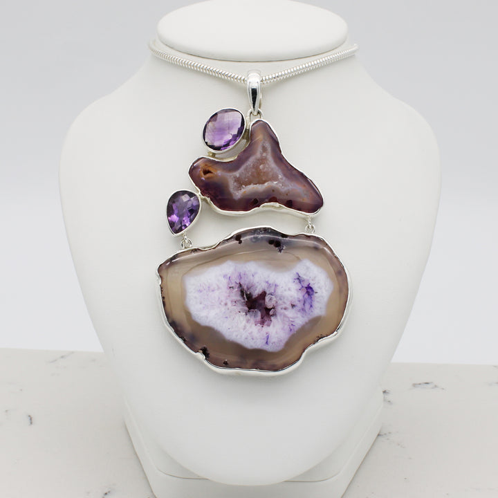 Purple Agate and Amethyst Pendant