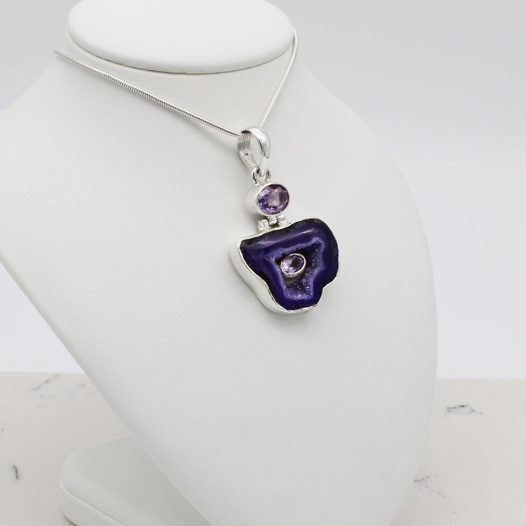 Purple Agate and Amethyst Pendant