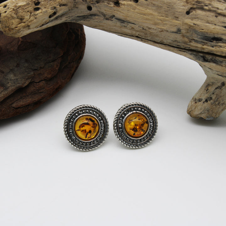 Cognac Amber Stud Earrings