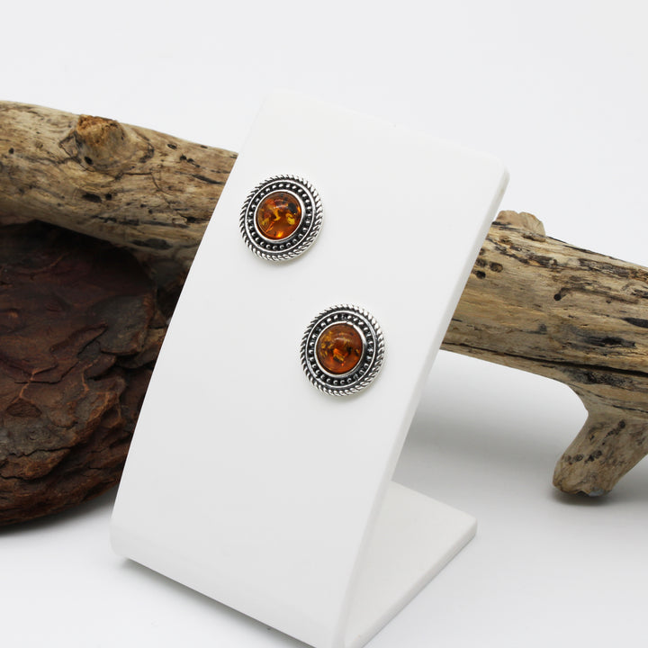 Cognac Amber Stud Earrings