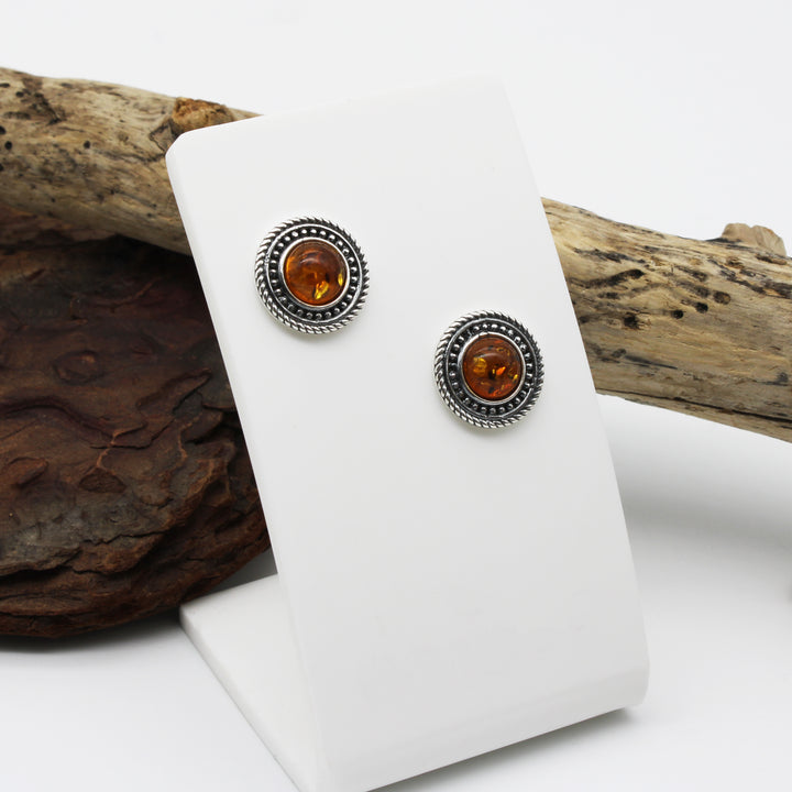 Cognac Amber Stud Earrings