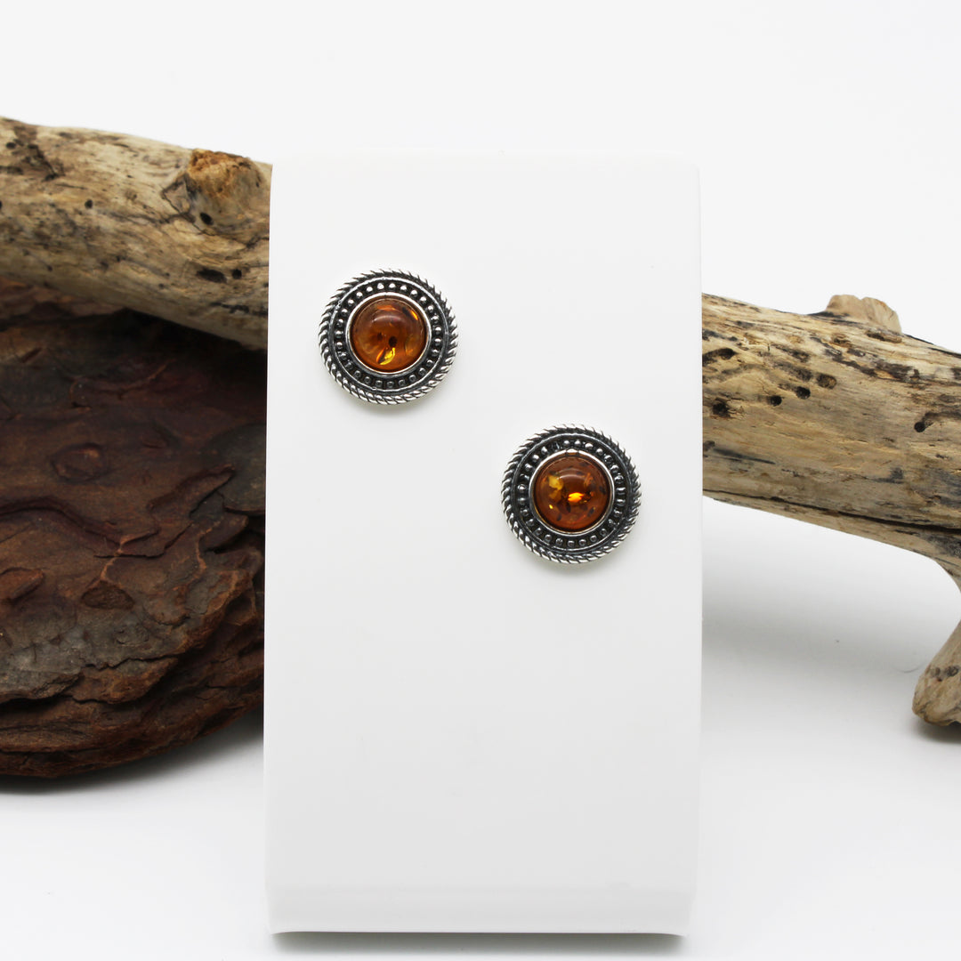 Cognac Amber Stud Earrings