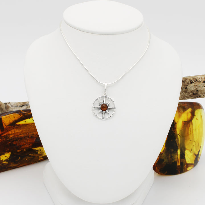 Cognac Amber Compass Pendant