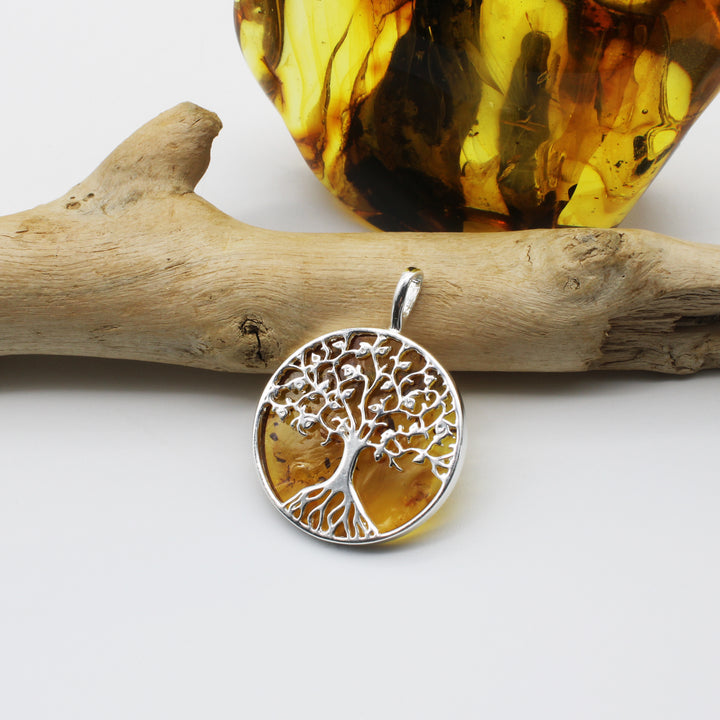 Cognac Amber Tree of Life Pendant