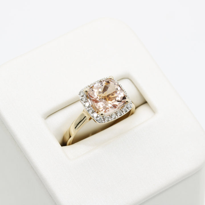 2.50ct Morganite and Diamond Cushion Ring