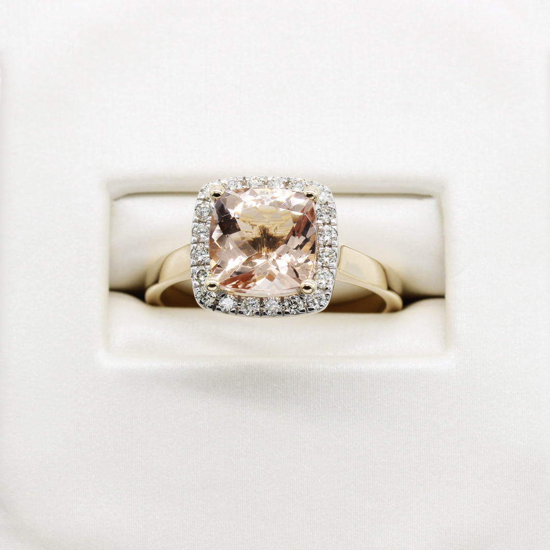 2.50ct Morganite and Diamond Cushion Ring