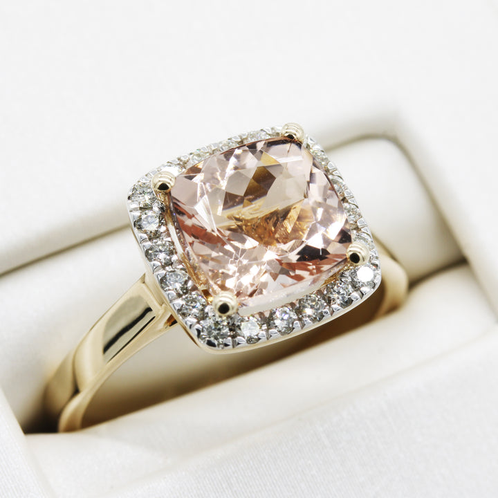 2.50ct Morganite and Diamond Cushion Ring