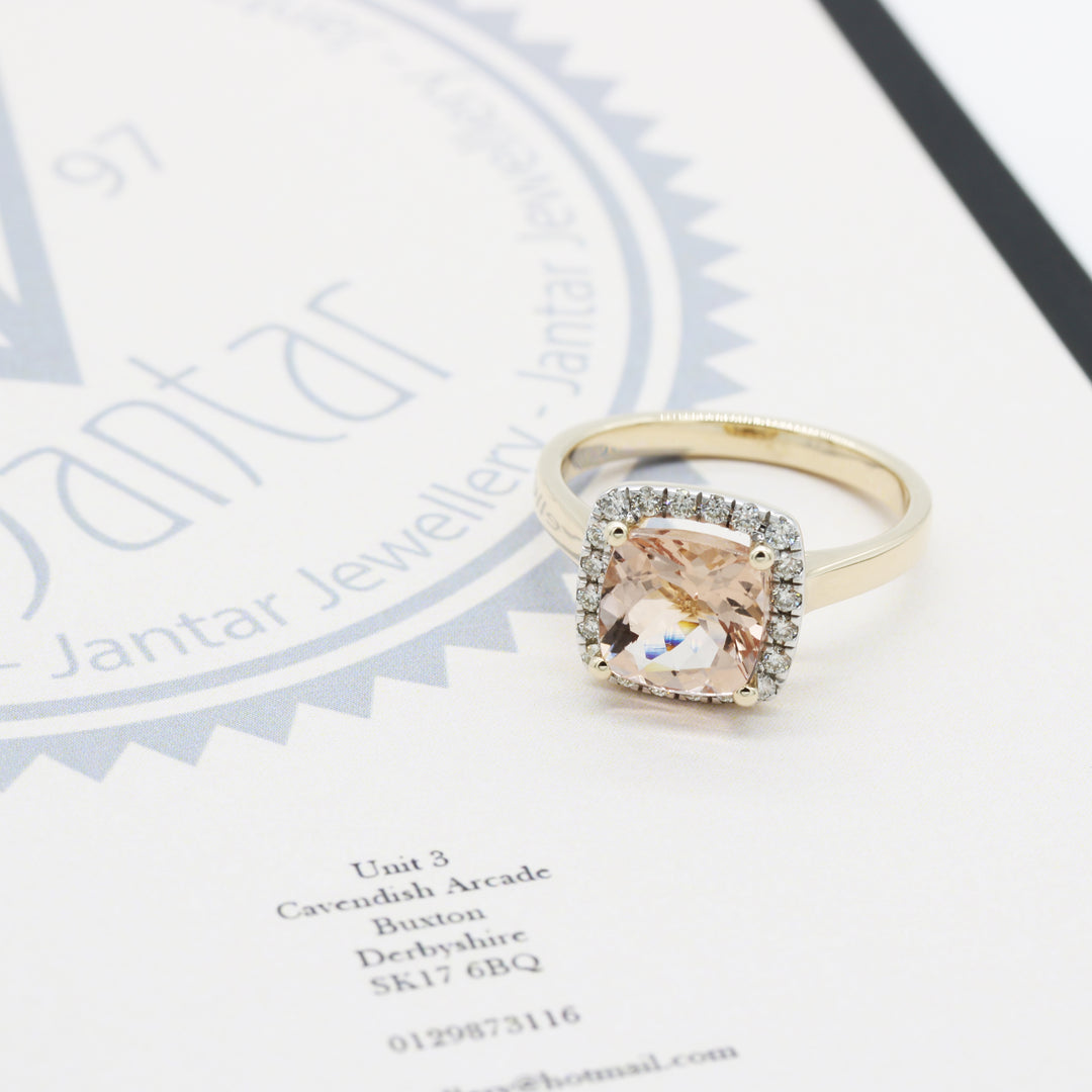 2.50ct Morganite and Diamond Cushion Ring