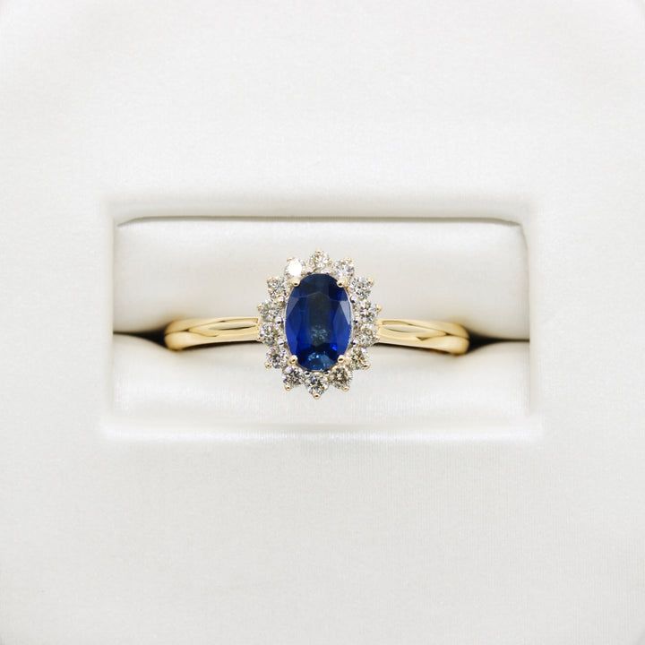 Sapphire and Diamond Halo Ring