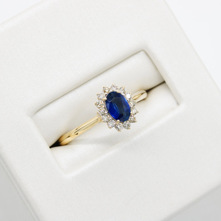 Sapphire and Diamond Halo Ring