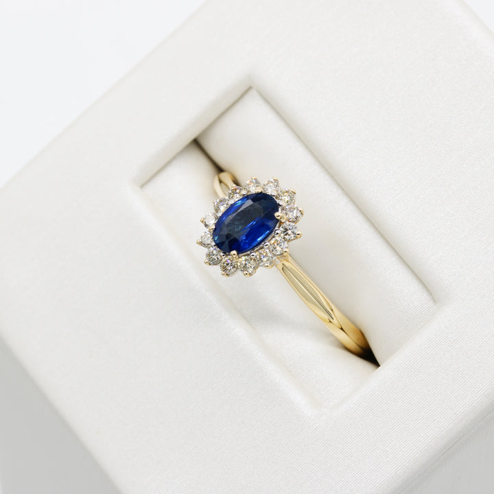 Sapphire and Diamond Halo Ring