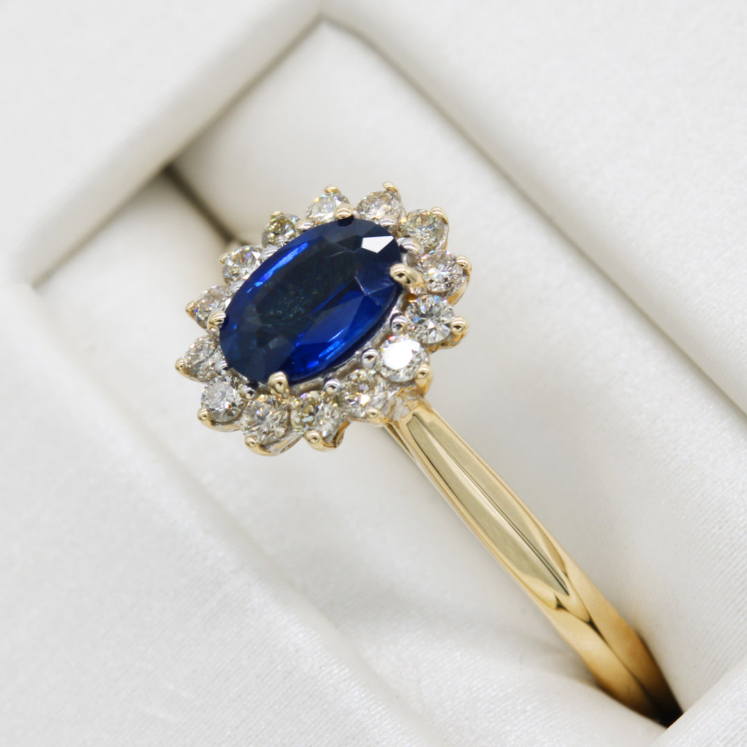 Sapphire and Diamond Halo Ring