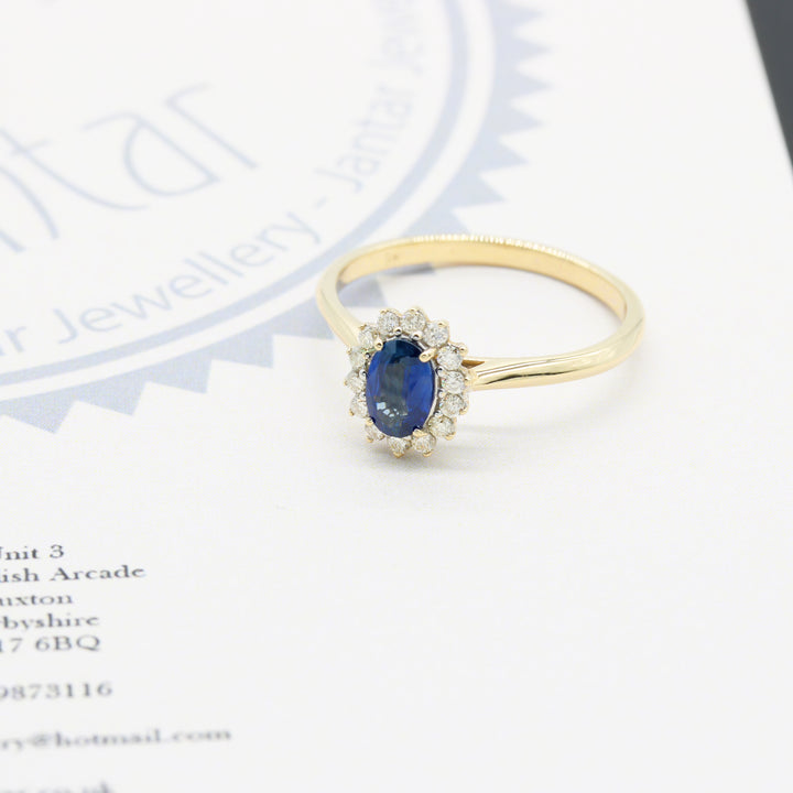 Sapphire and Diamond Halo Ring