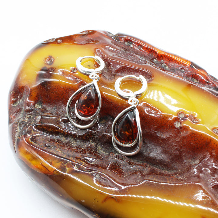Cognac Amber Drop Earrings