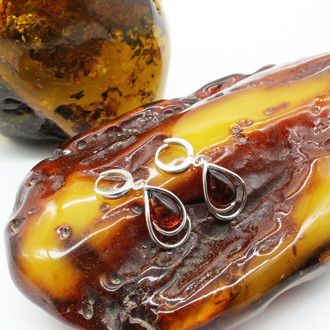 Cognac Amber Drop Earrings