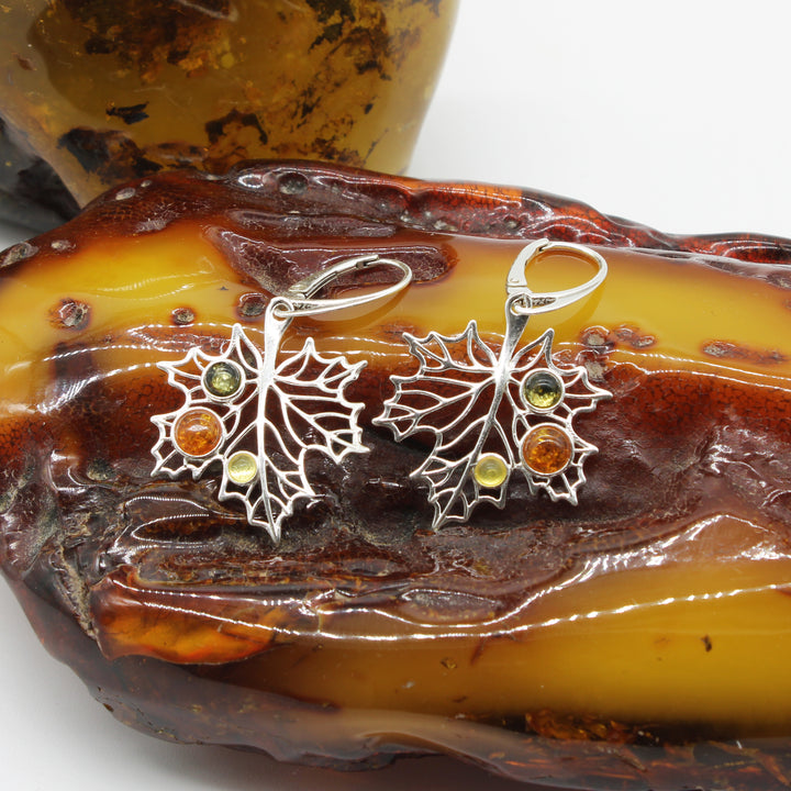 Amber Maple Leaf Drop Earrings