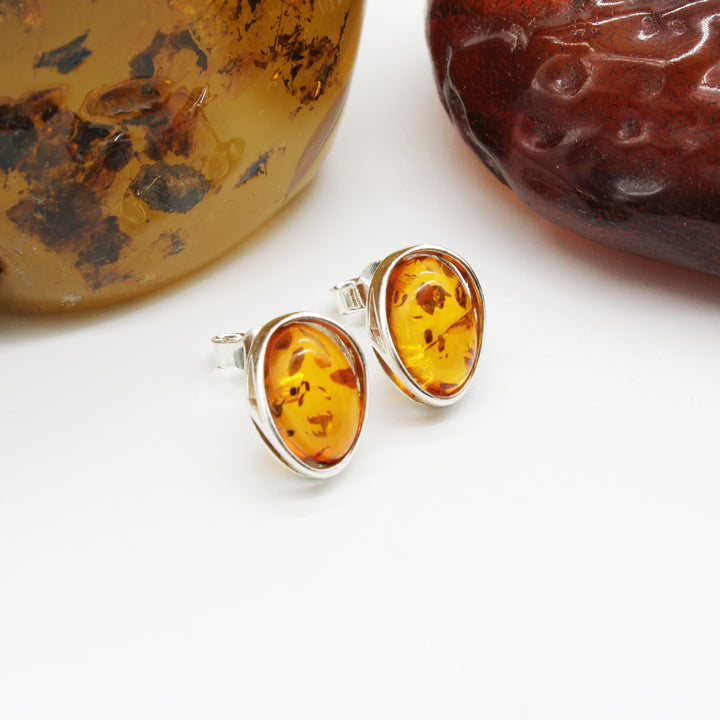 Cognac Amber Stud Earrings