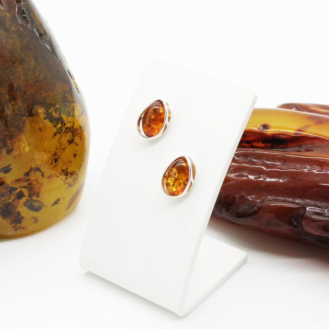 Cognac Amber Stud Earrings