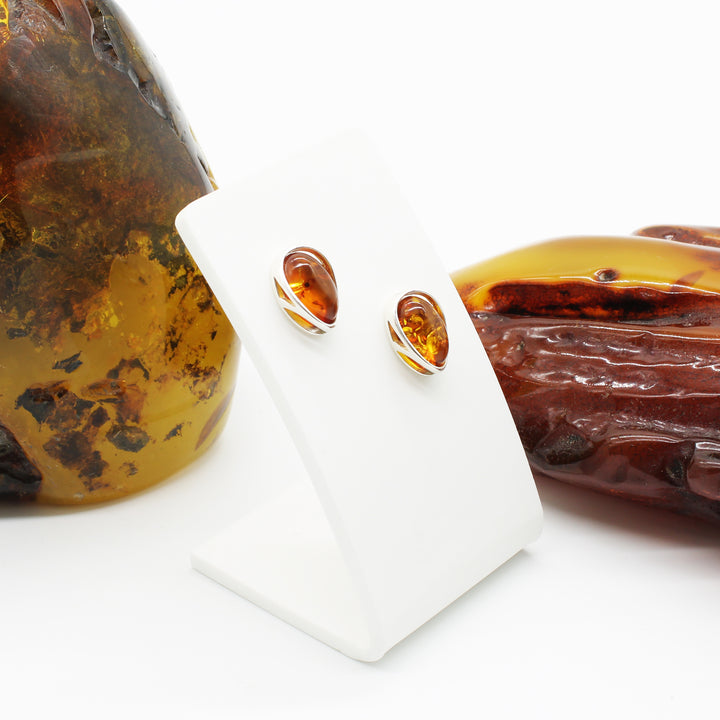 Cognac Amber Stud Earrings