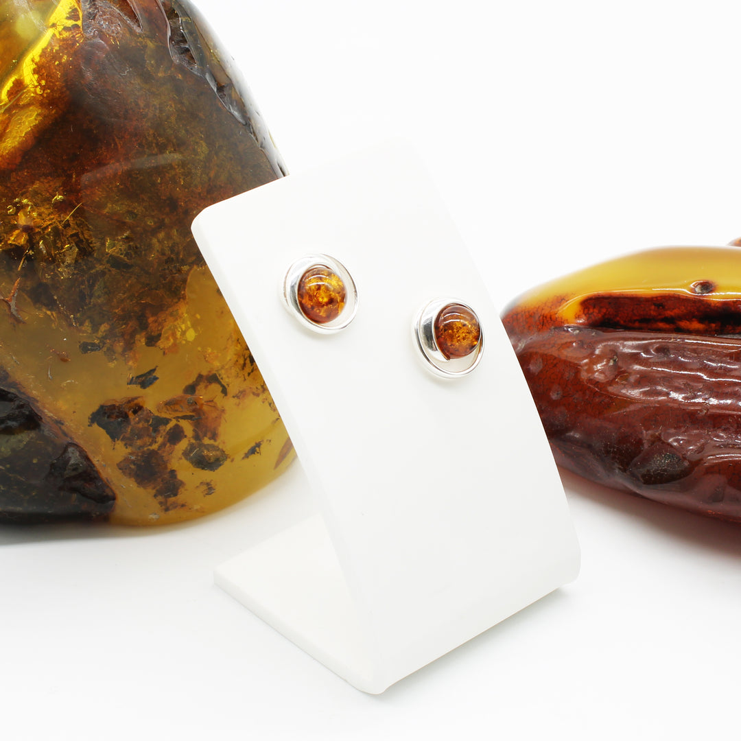 Cognac Amber Stud Earrings