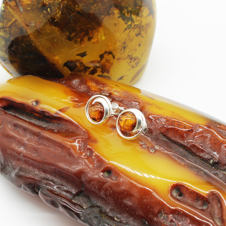 Cognac Amber Stud Earrings