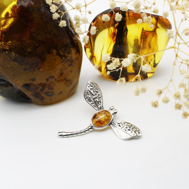 Amber Dragonfly Pendant