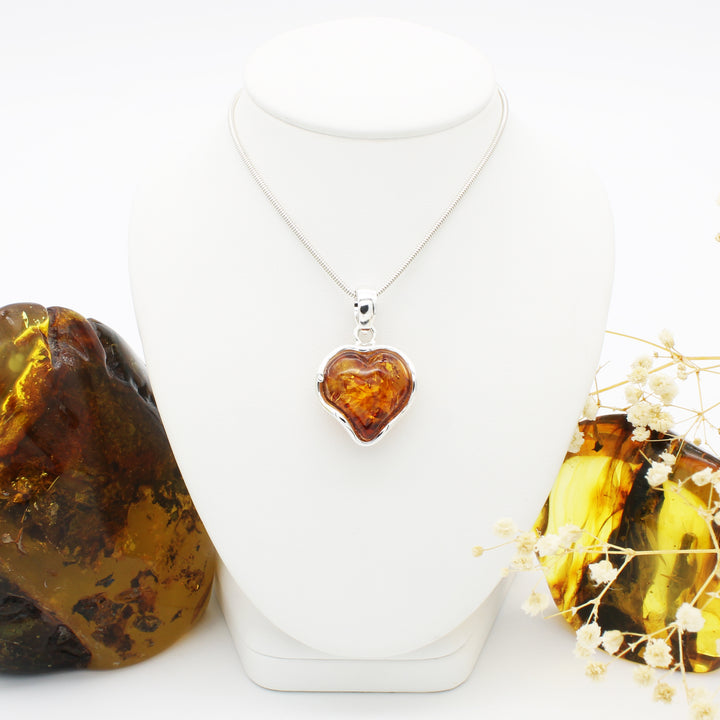 Cognac Amber Love Heart Pendant
