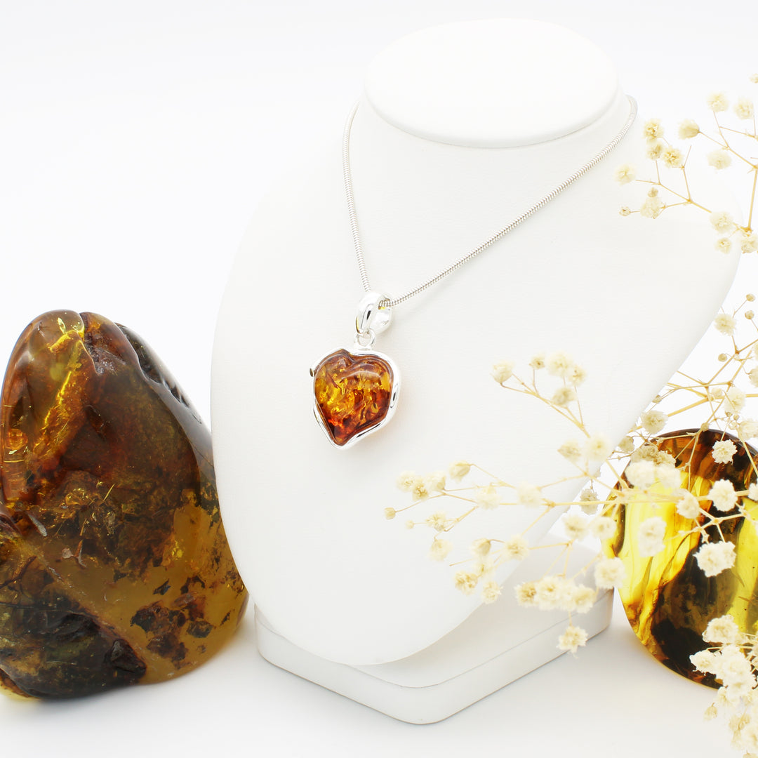 Cognac Amber Love Heart Pendant
