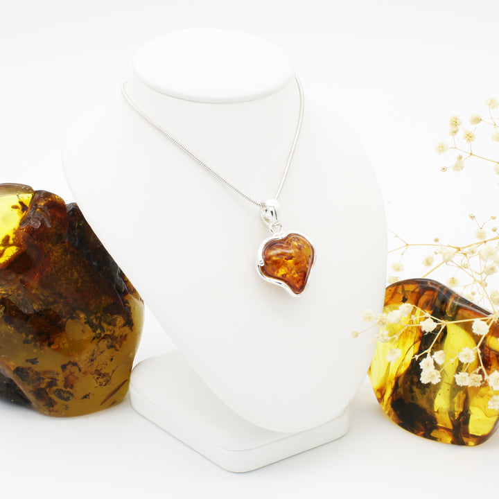 Cognac Amber Love Heart Pendant