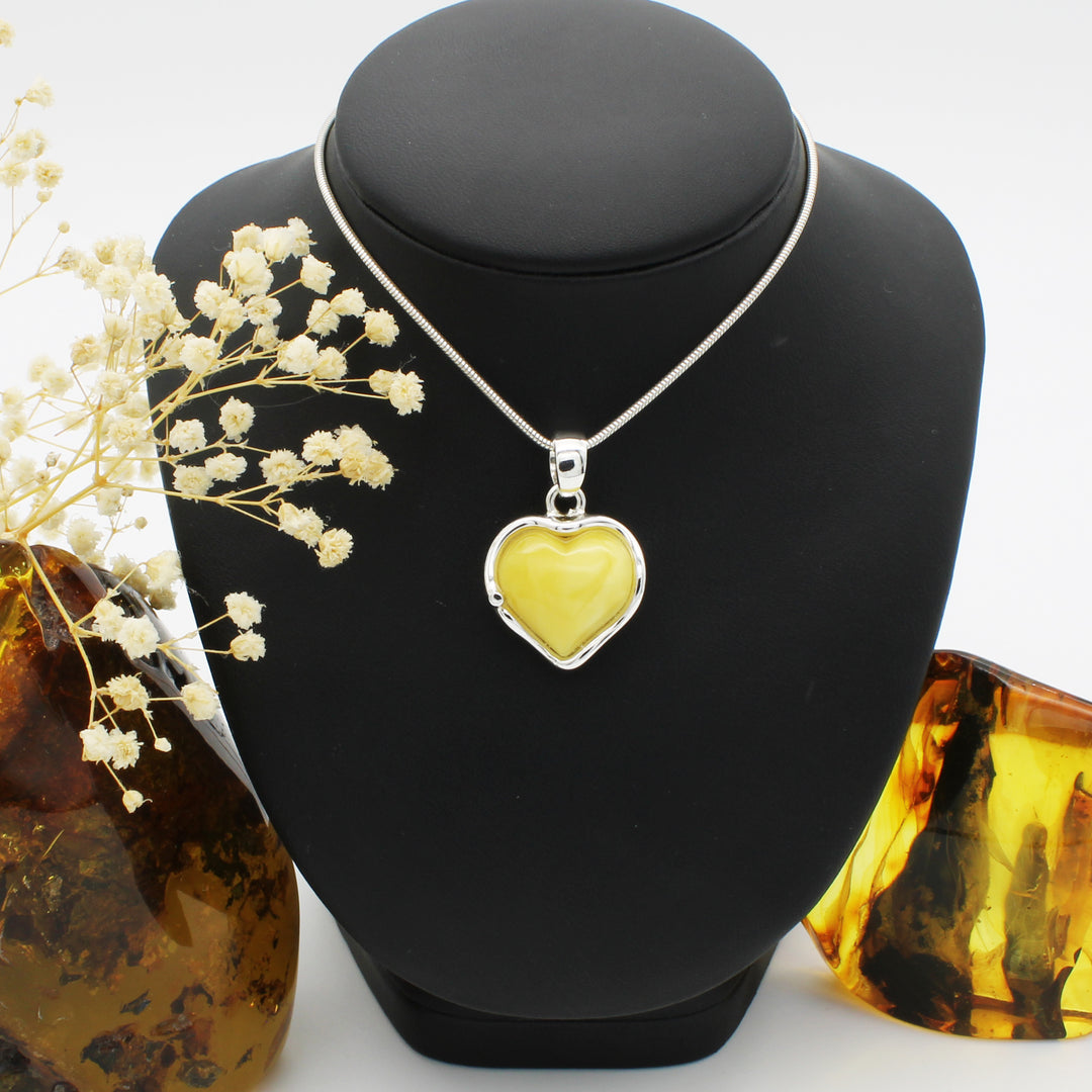 Milky Amber Love Heart Pendant