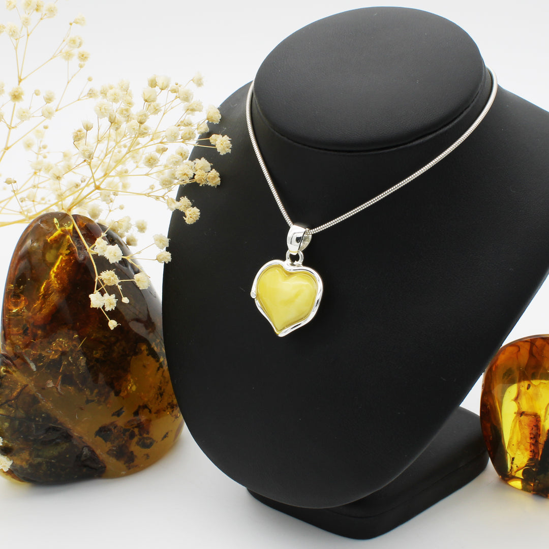Milky Amber Love Heart Pendant