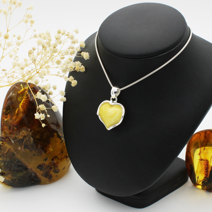 Milky Amber Love Heart Pendant