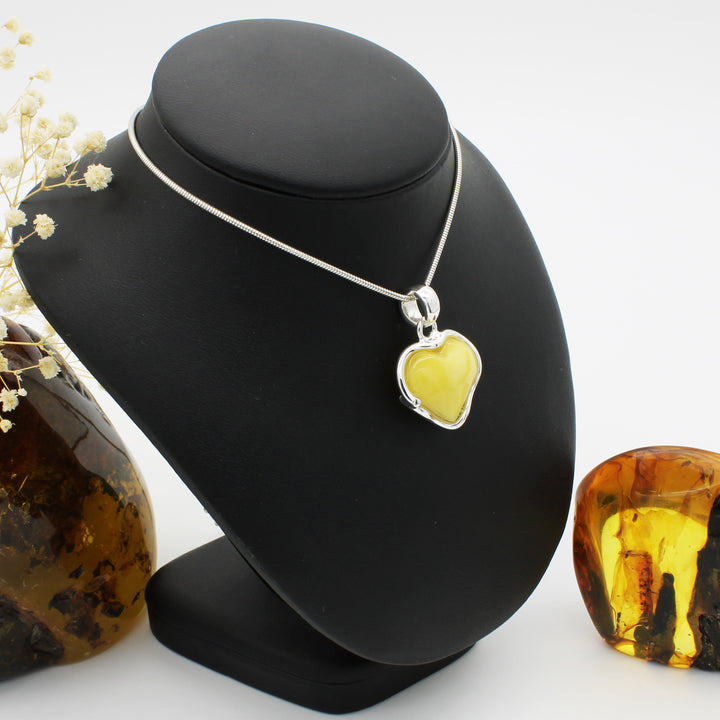 Milky Amber Love Heart Pendant