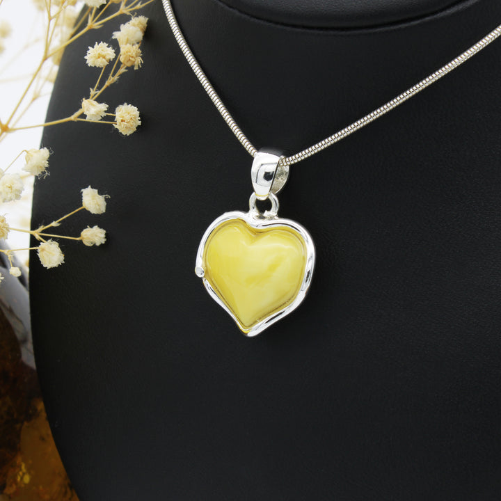 Milky Amber Love Heart Pendant