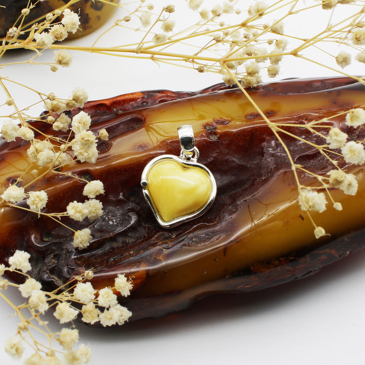 Milky Amber Love Heart Pendant