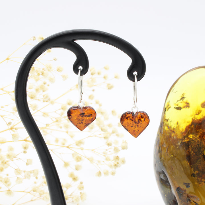 Cognac Amber Heart Earrings