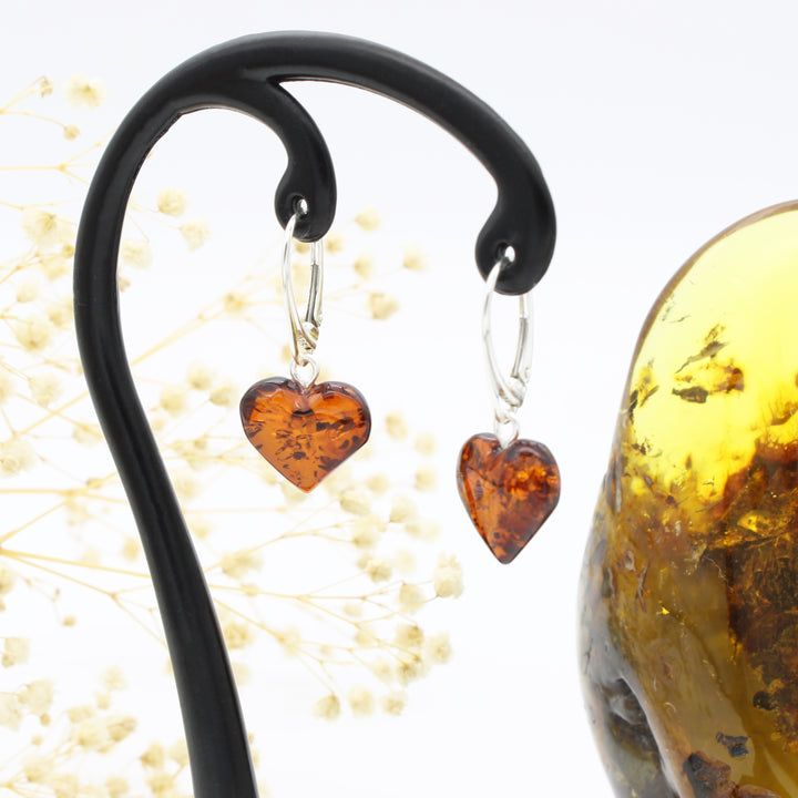Cognac Amber Heart Earrings