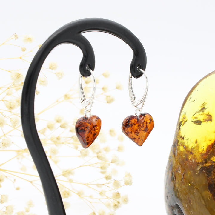 Cognac Amber Heart Earrings