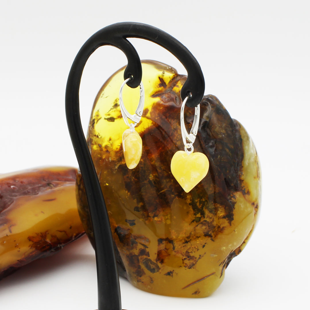 Milky Amber Heart Earrings