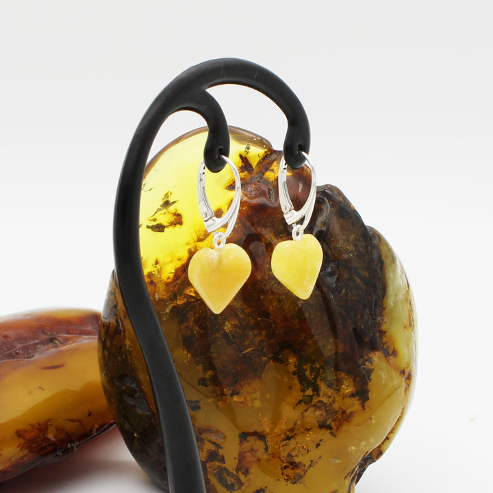 Milky Amber Heart Earrings