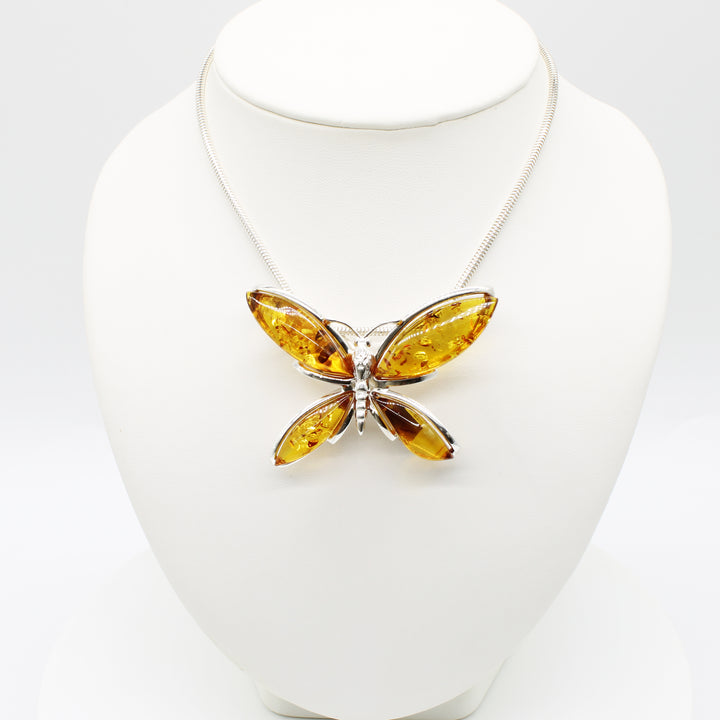 Cognac Amber Buttterfly Pendant & Brooch