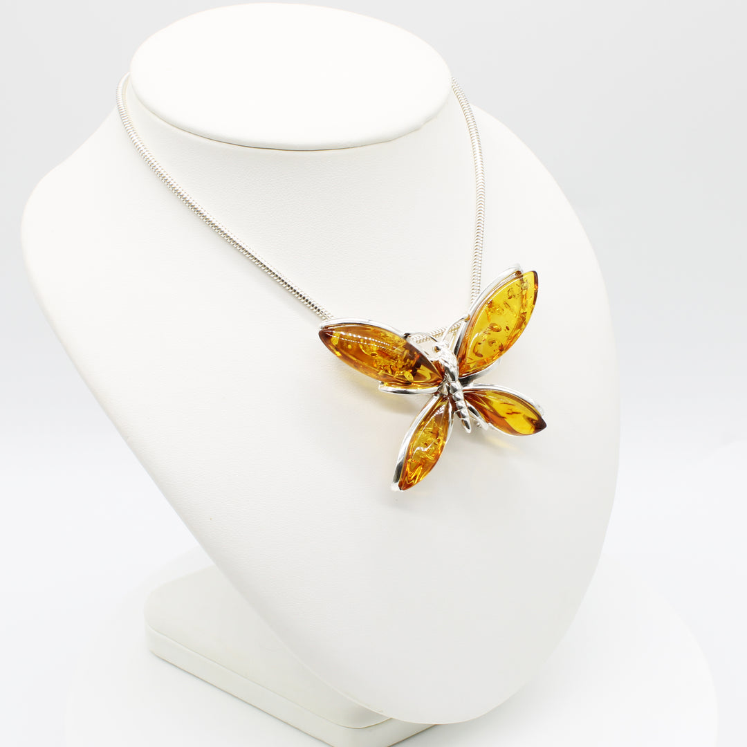 Cognac Amber Buttterfly Pendant & Brooch