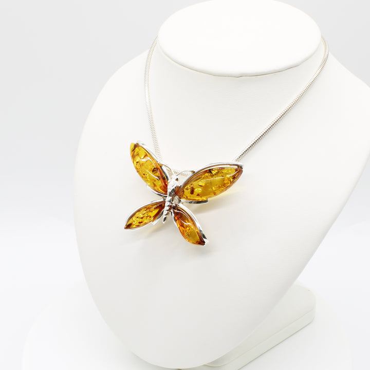 Cognac Amber Buttterfly Pendant & Brooch