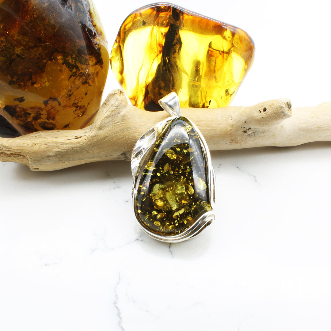 Large Green Baltic Amber Pendant