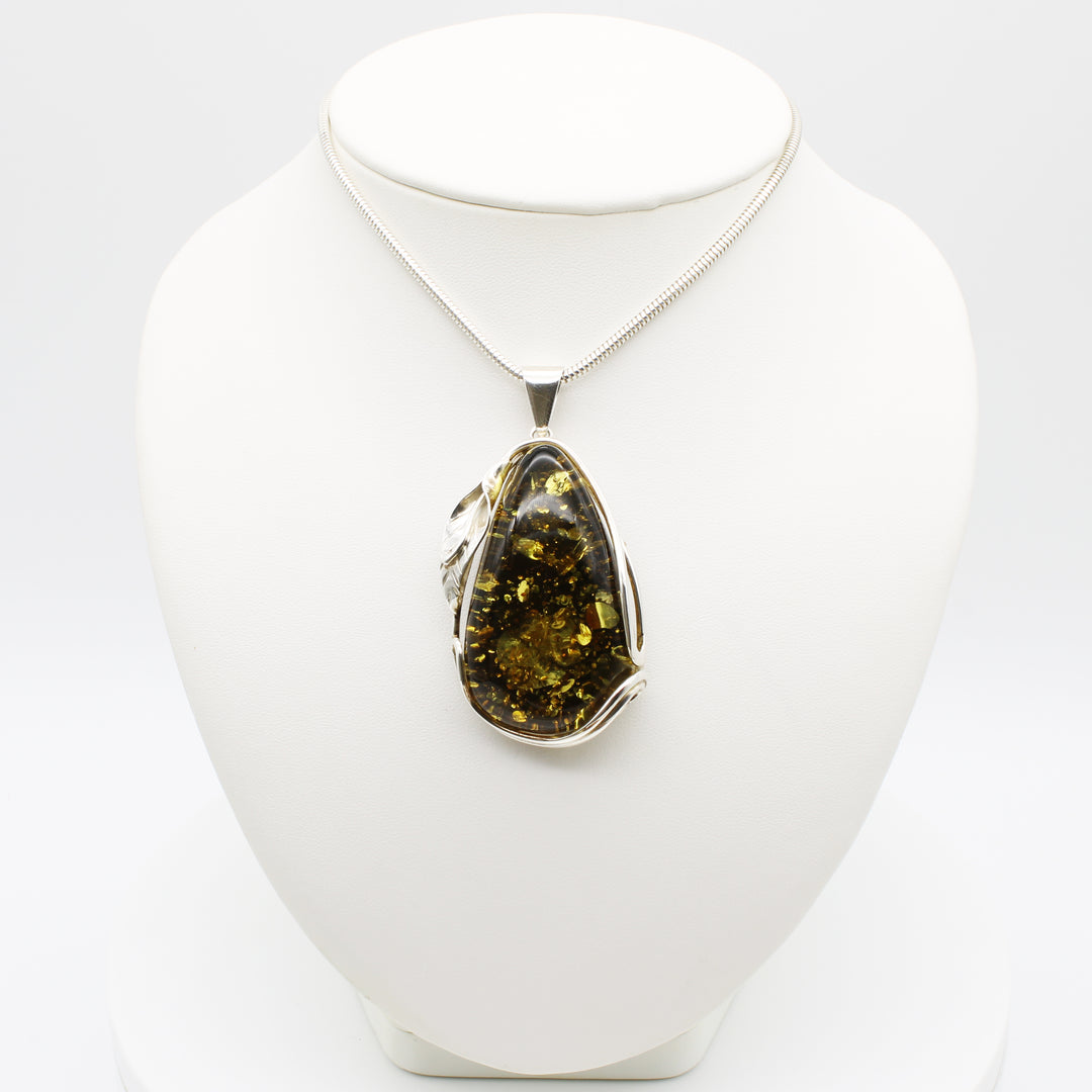 Large Green Baltic Amber Pendant