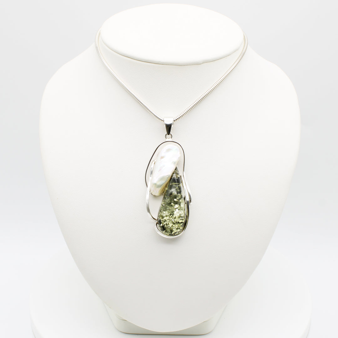 Baltic Amber and Baroque Pearl Pendant