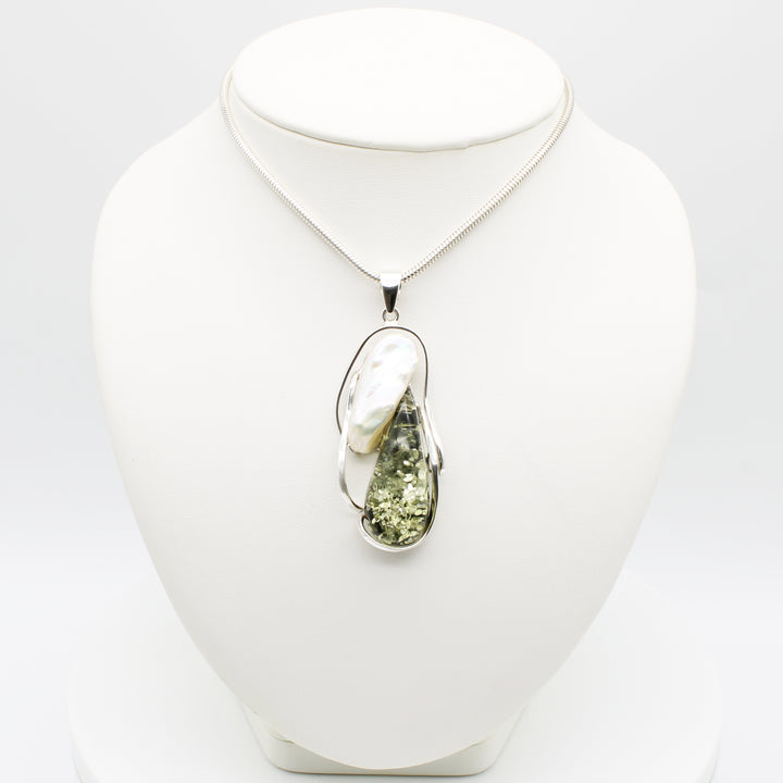 Baltic Amber and Baroque Pearl Pendant