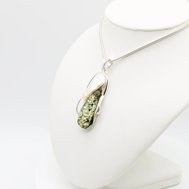 Baltic Amber and Baroque Pearl Pendant